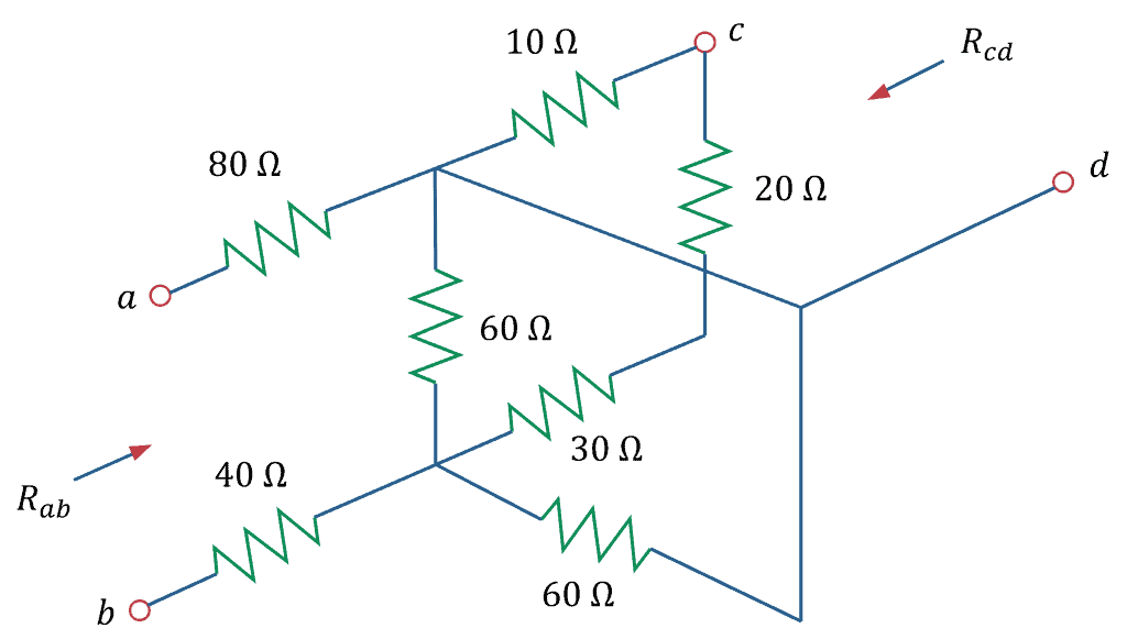 Illustration of a mixed series and parallel circuit with resistors.